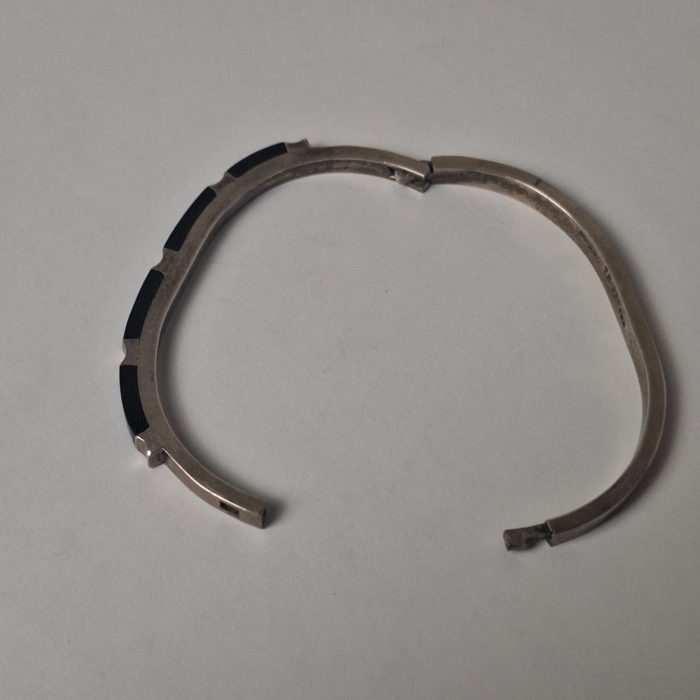 Vintage Taxco TM-22 Sterling Silver 925 Black Onyx Hinged Bracelet 26.5g Sz 6.75 - Picture 6 of 16